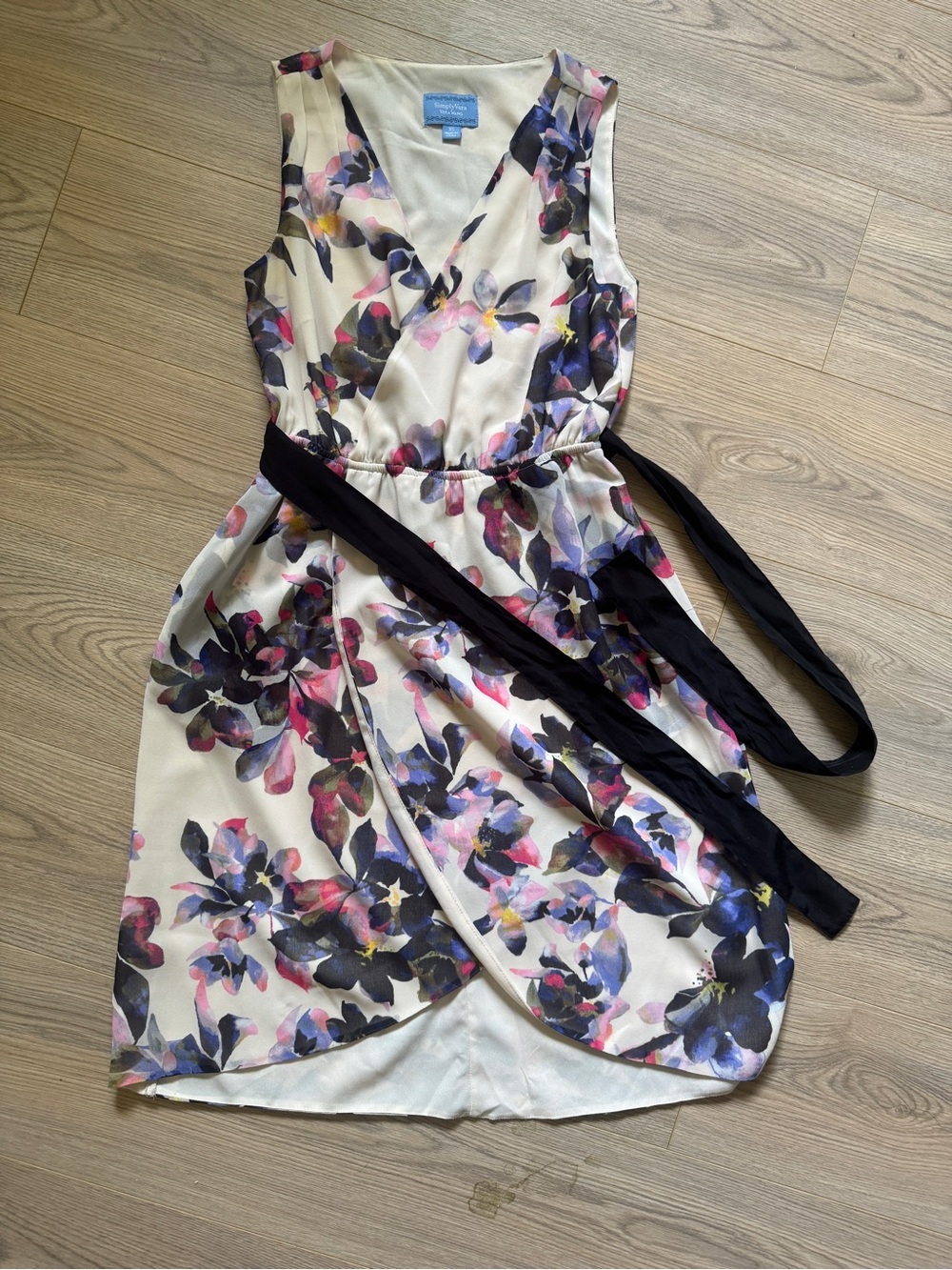 Vera Bradley Cream Floral Wrap Dress with Plum Sash